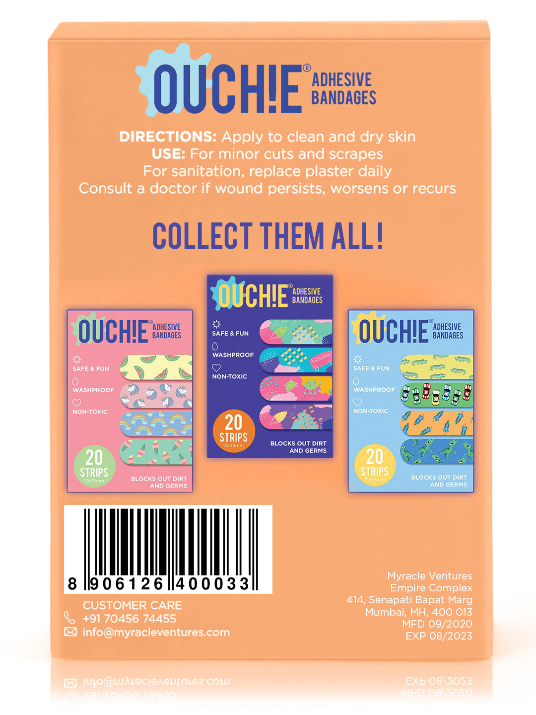 Ouchie Non-Toxic Printed Bandages Combo Set of 2 (40 Pack) - Space Blue & Orange