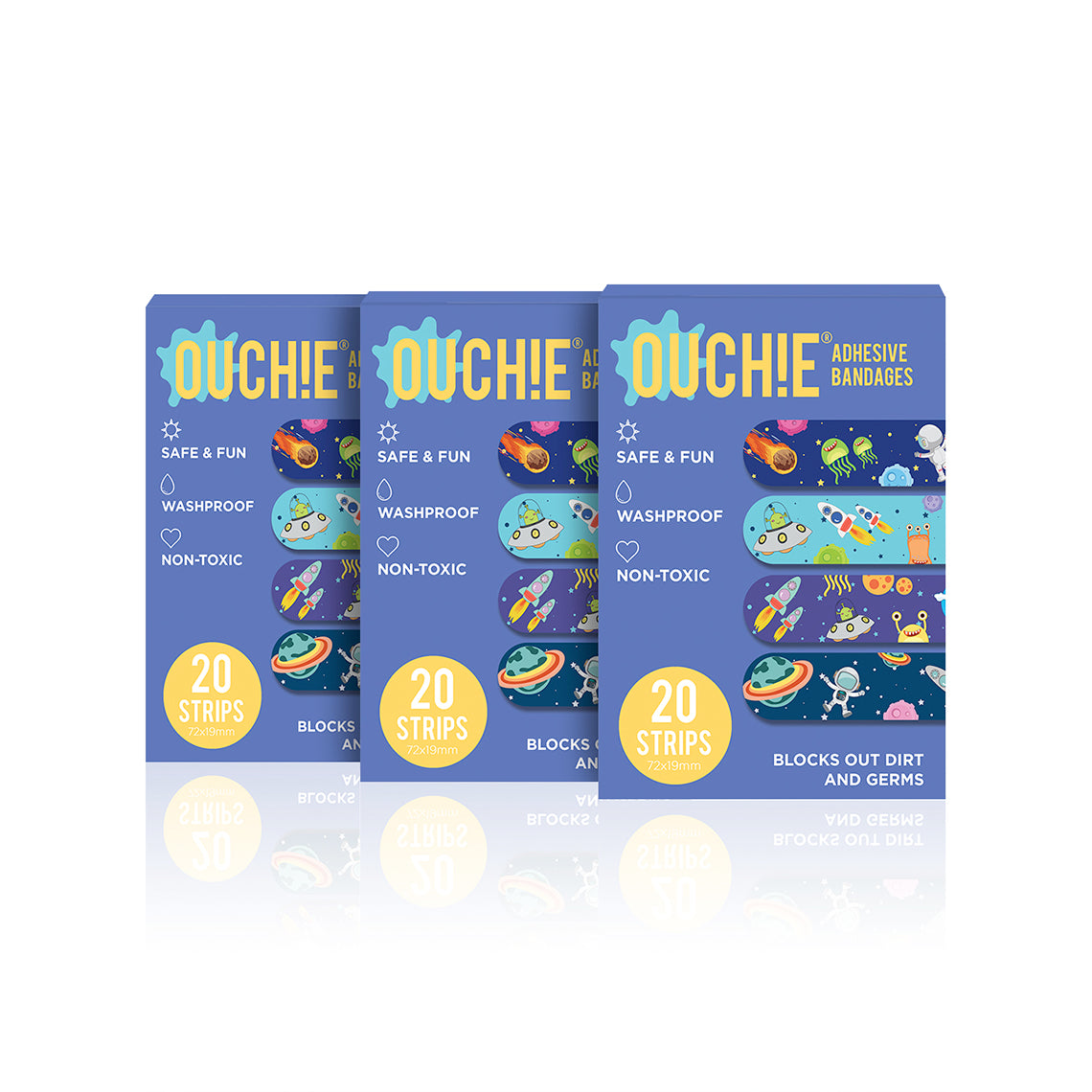 Ouchie Non-Toxic Printed Triple Combo (60 Pack) - 3 x Space Blue