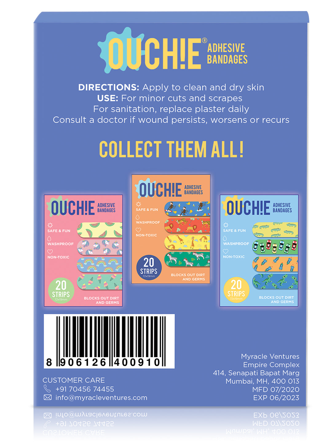 Ouchie Non-Toxic Printed Bandages Double Combo Set (40 Pack) - Lime Green & Space Blue