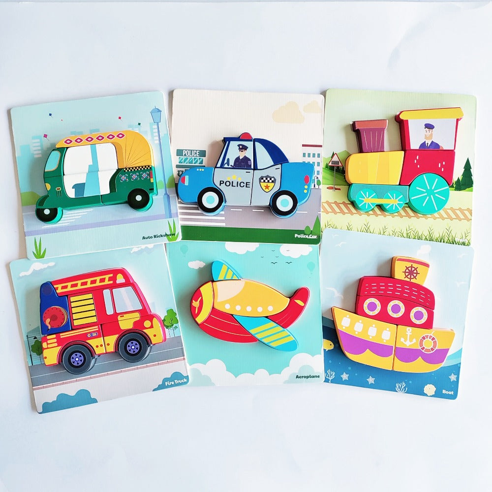 Open Ended Toddler's First 6 In 1 Puzzle - Modes Of Transport Vehicle-Puzzles-Open Ended-Toycra