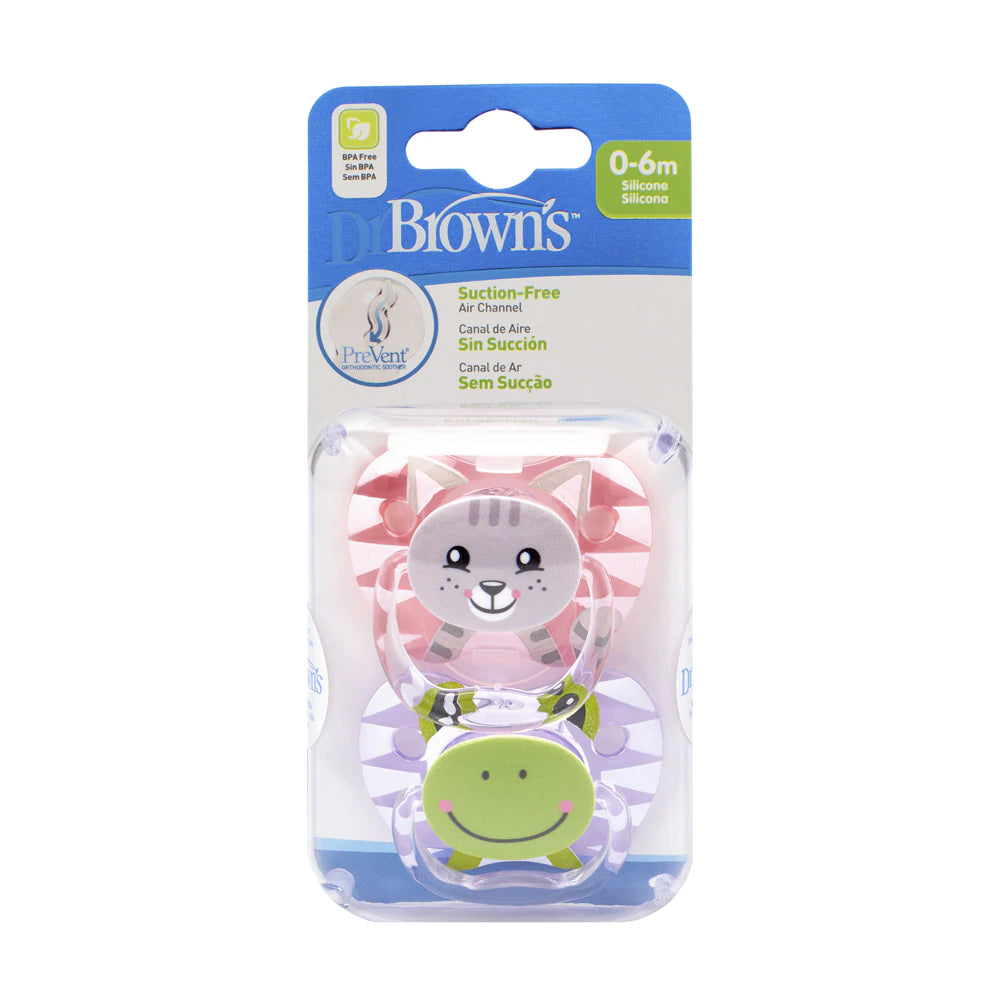 Dr. Brown's Prevent Printed Shield Soother - Stage 1, Pack of 2 -Pink & Grey