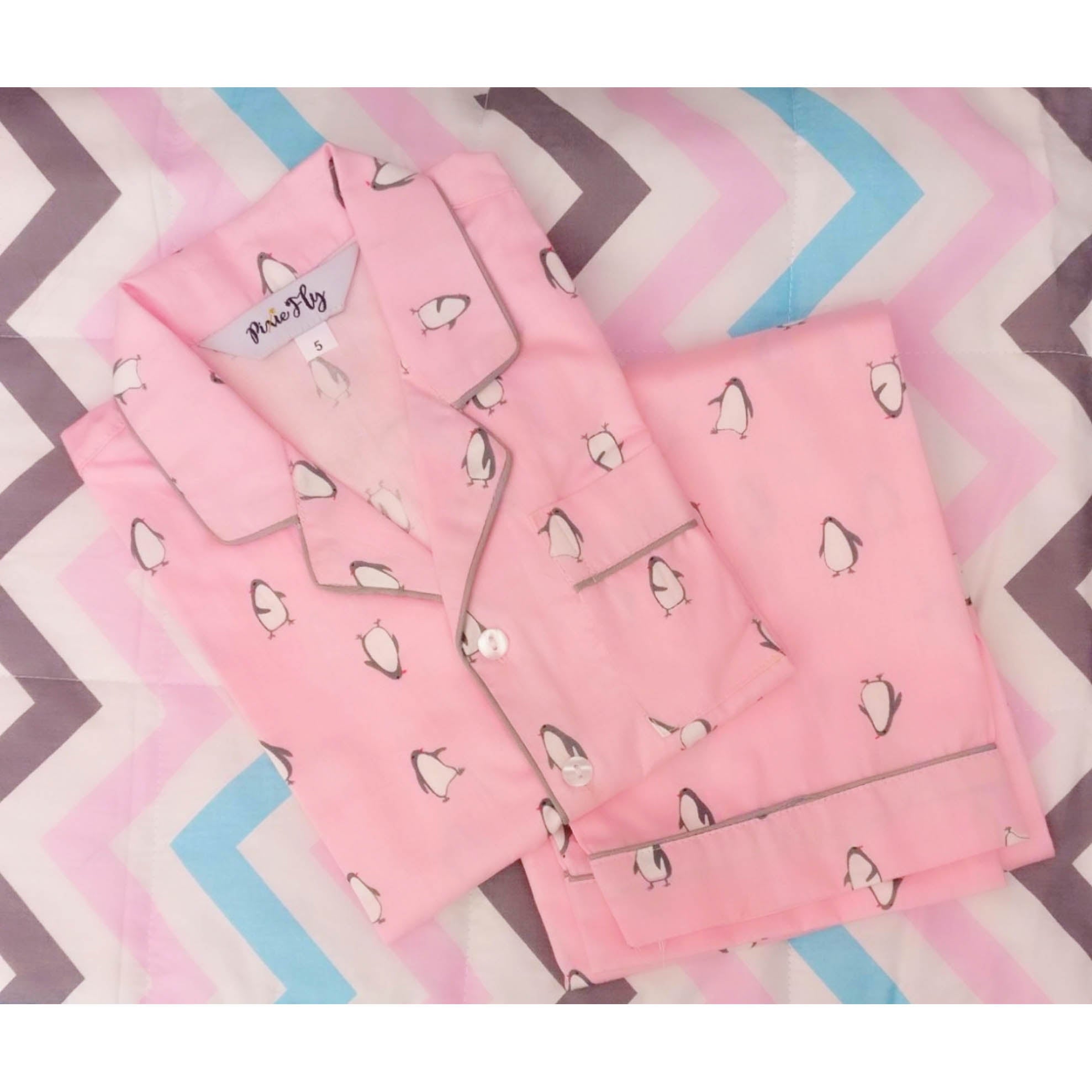 Kid's Pyjama Set -Peach Penguin