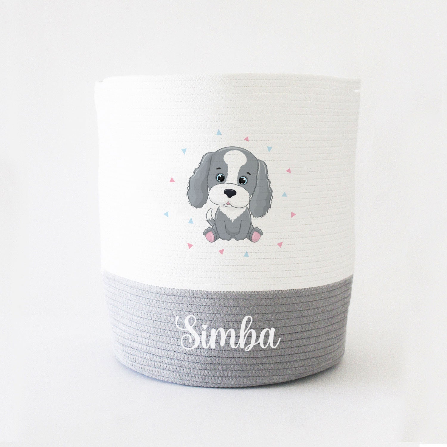 Personalized Storage Basket - Large - Puppy Theme - Grey