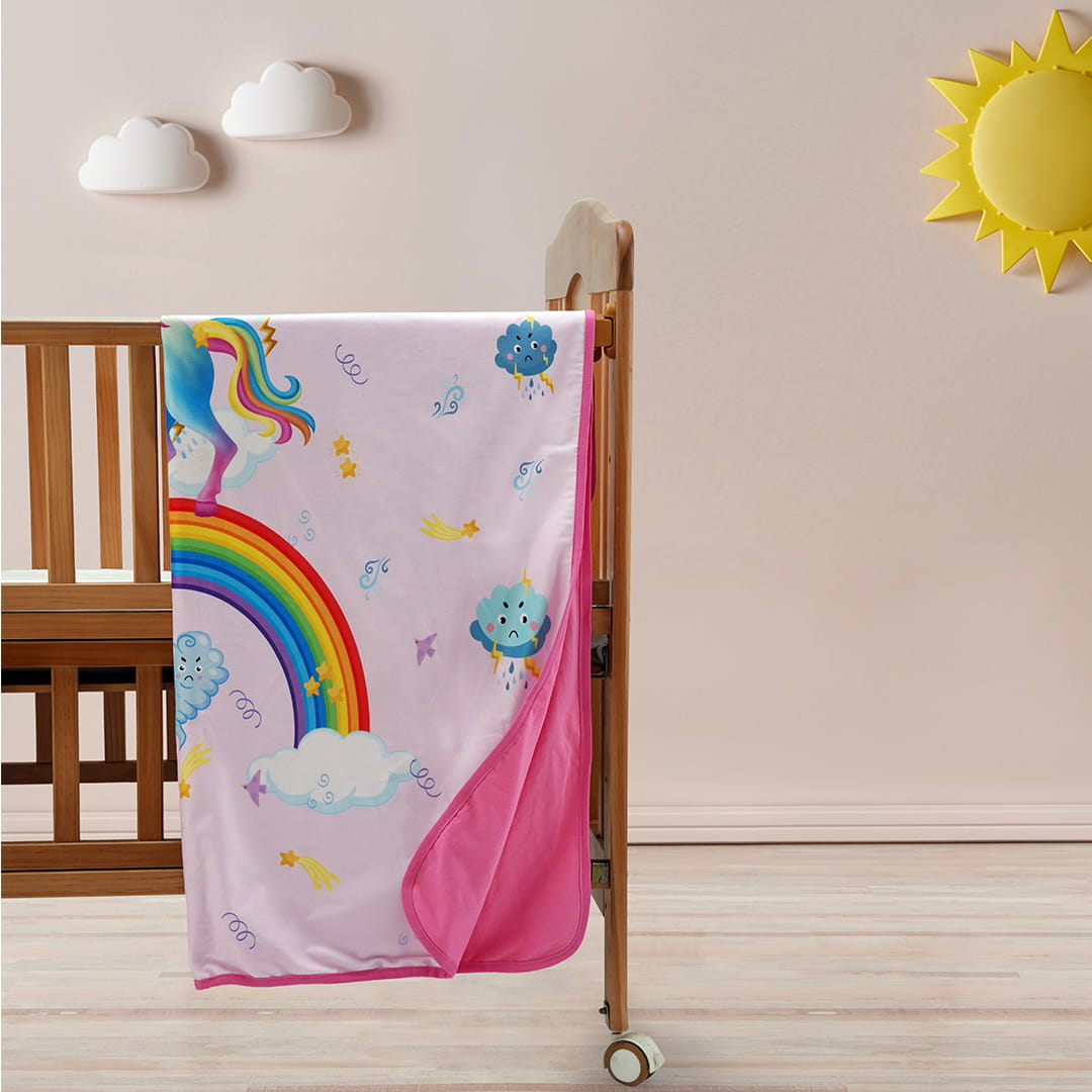 Baby Moo Unicorn All Season Velvet And Hosiery Large Blanket - Pink