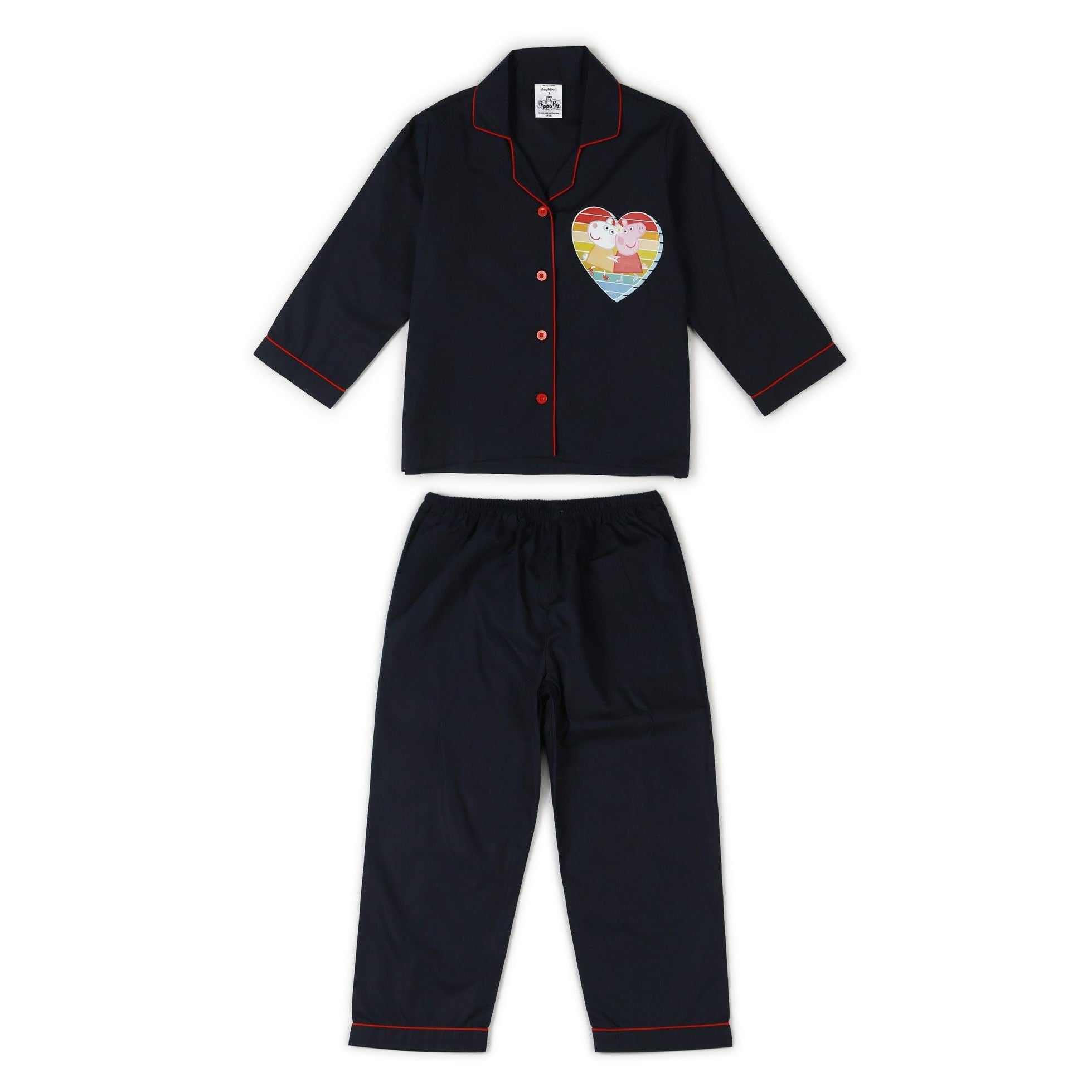 Peppa Heart Print Long Sleeve Kids Night Suit