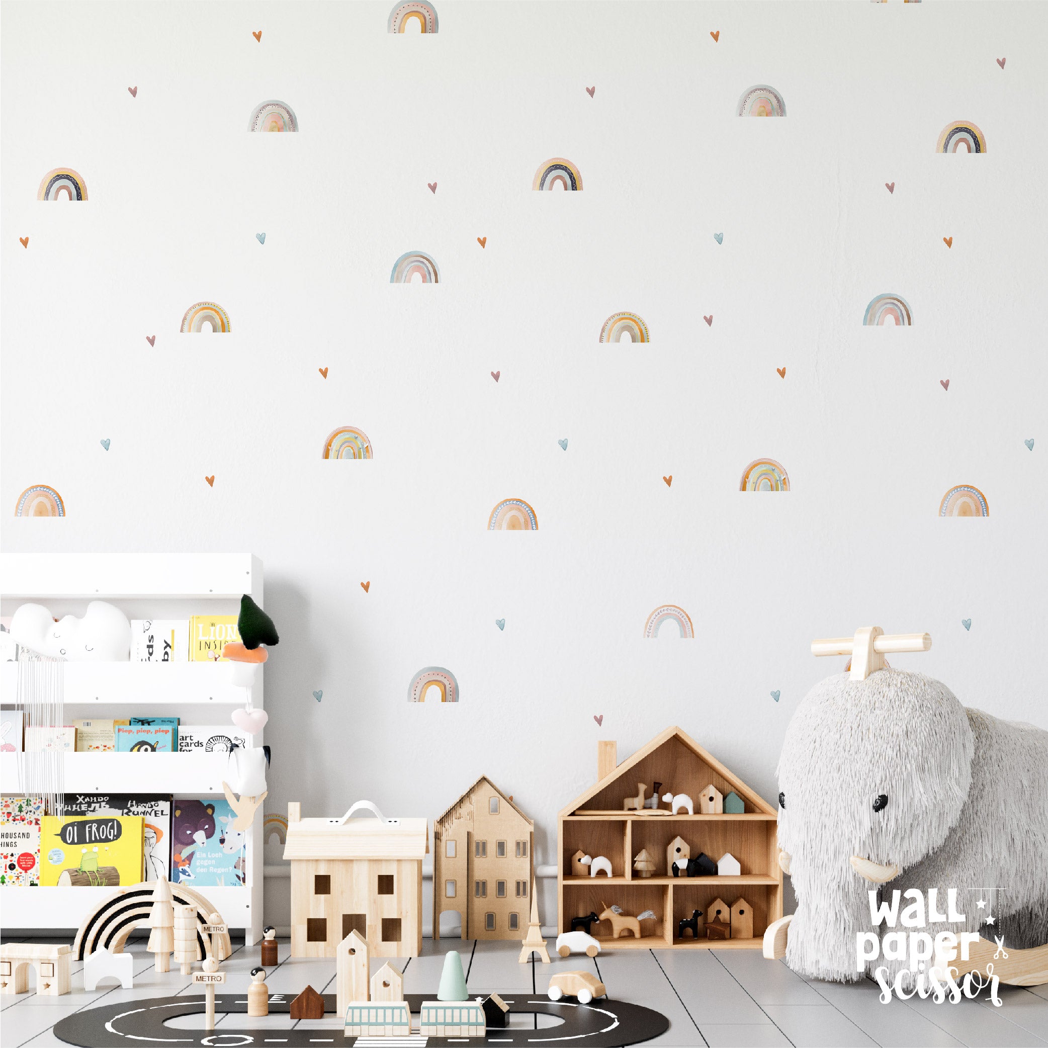 Watercolour Rainbow & Heart Wall Stickers