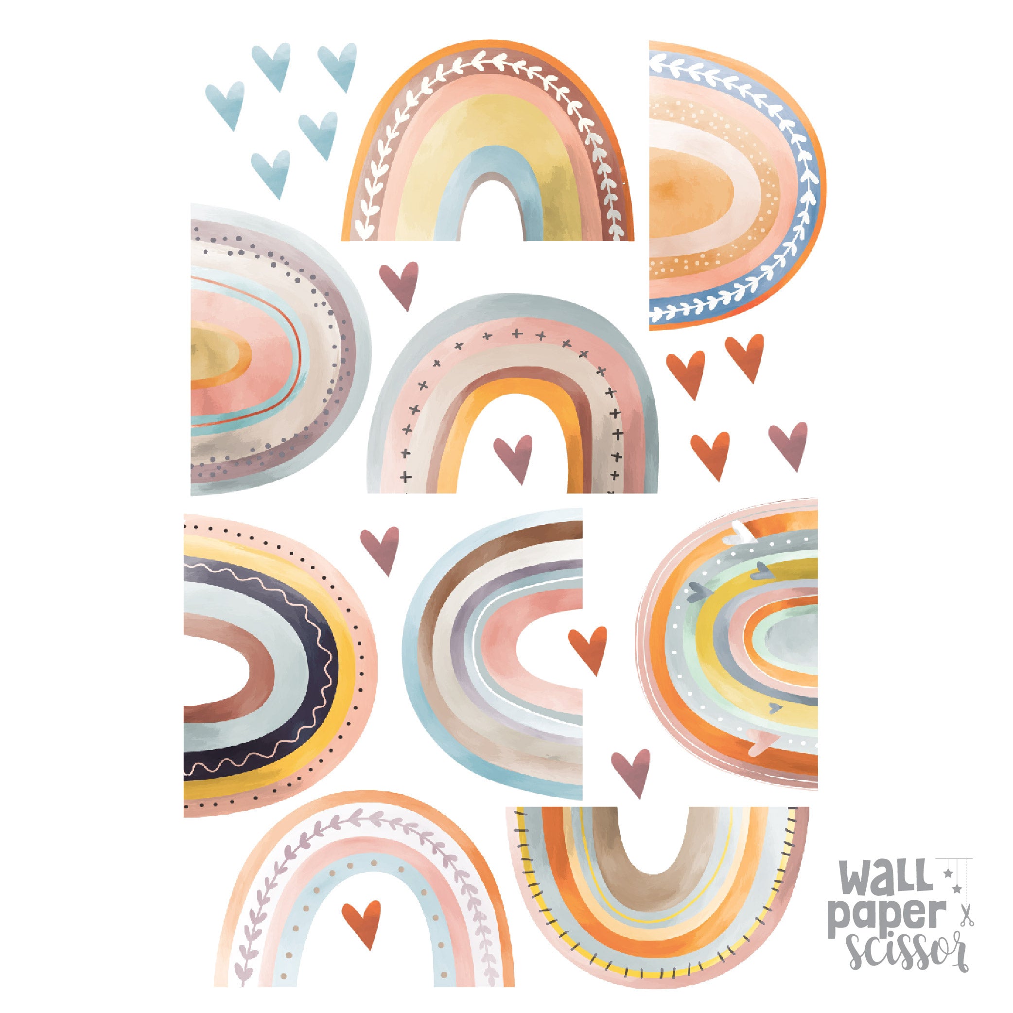 Watercolour Rainbow & Heart Wall Stickers