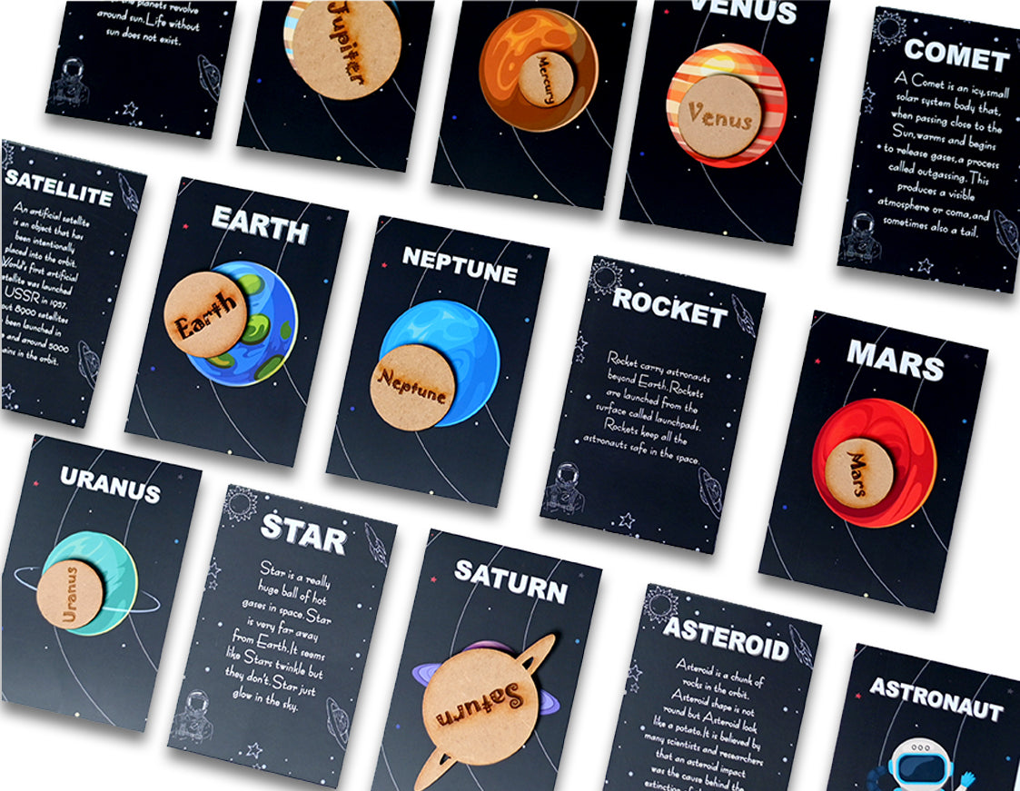 Solar System Flashcard With Space Board Activity (Contain Wooden Planets)