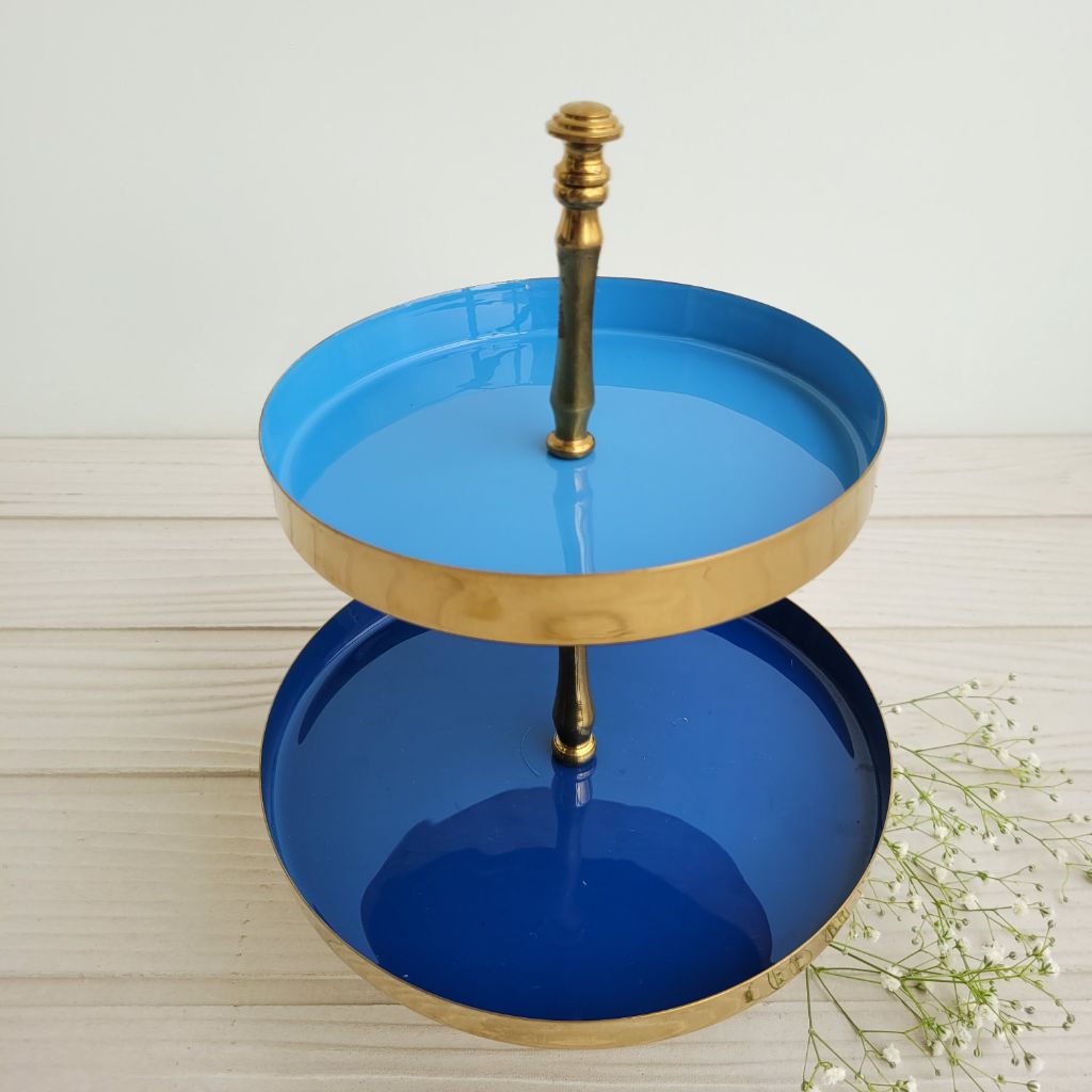 2 Tier Metal Golden Sky Blue Platter