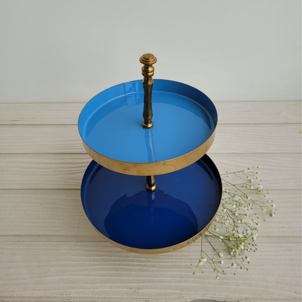 2 Tier Metal Golden Sky Blue Platter