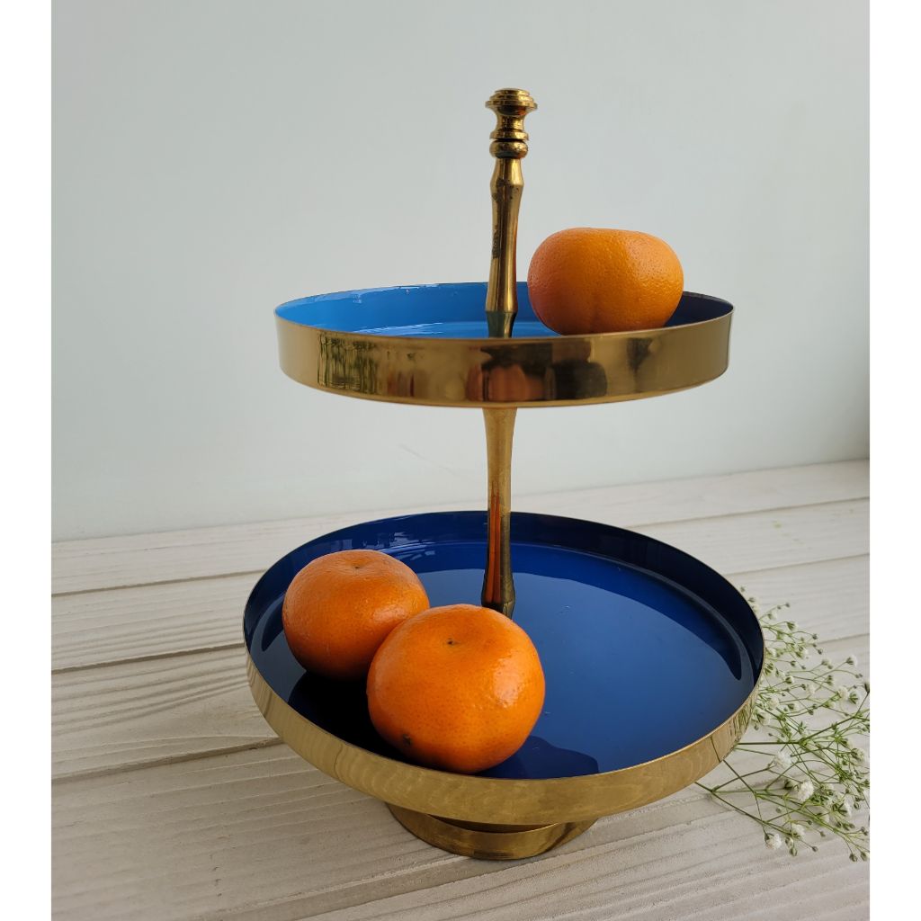 2 Tier Metal Golden Sky Blue Platter