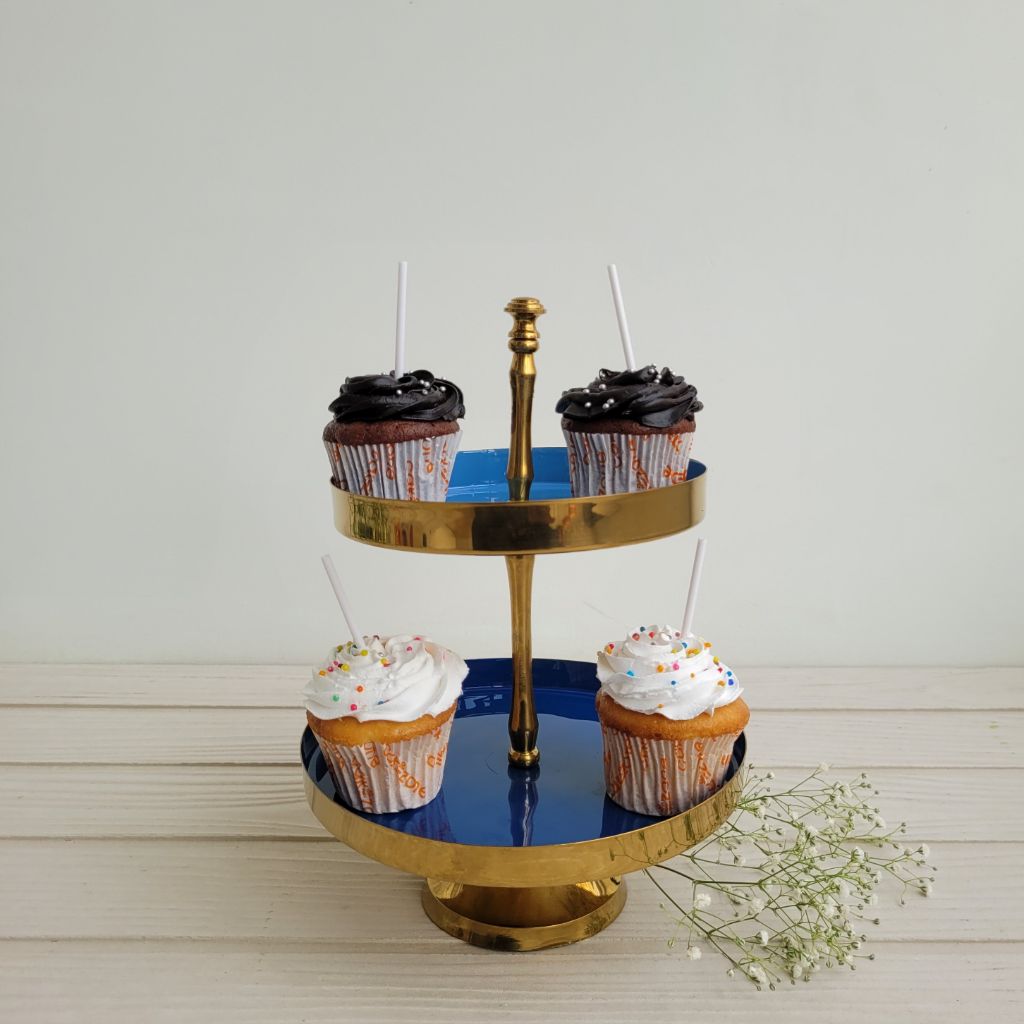 2 Tier Metal Golden Sky Blue Platter