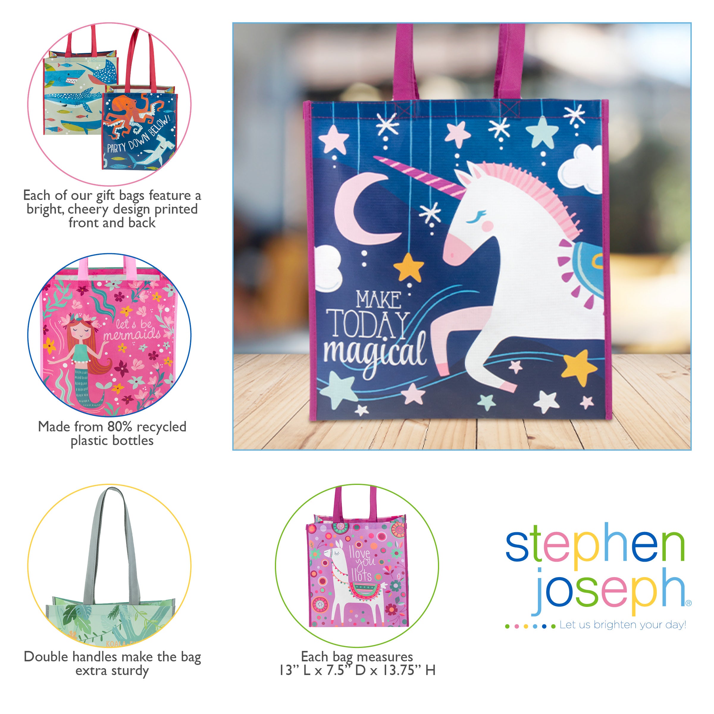 Stephen Joseph Large Recycled Gift Bags - Unicorn