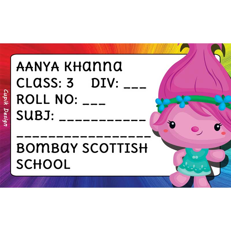 Personalised School Book Labels - Trolls, Pack of 20