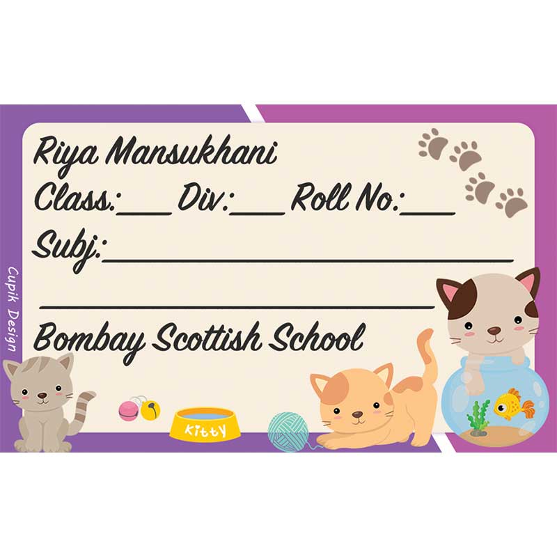 Personalised School Book Labels - Cats, Pack of 20