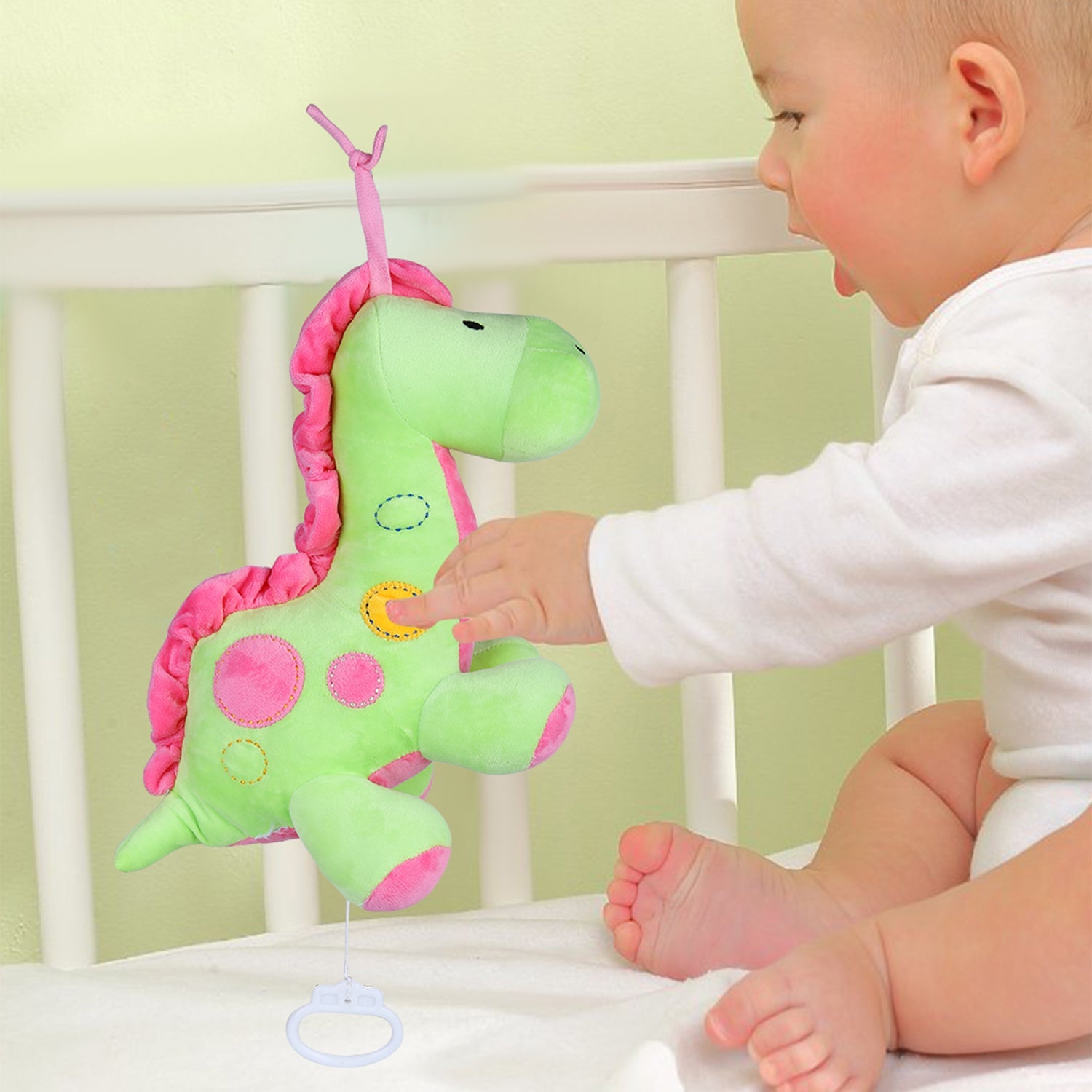 Dinosaur Bed Hanging Musical Pulling Toy - Green