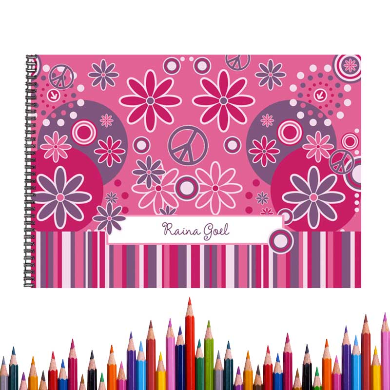 Personalised Flowers & Stripes Sketch Book