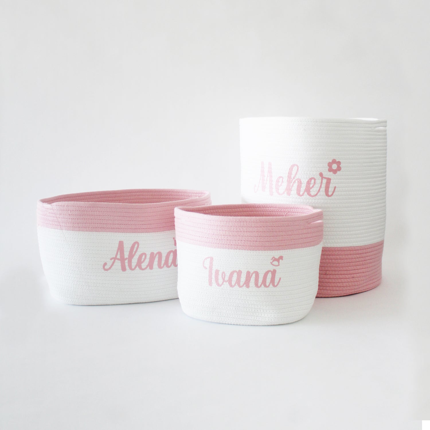 Personalized Storage Basket - Set of 3 - Pink