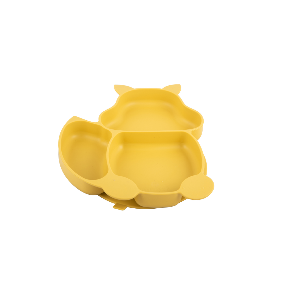 Silicone Squirrel Plate With Suction + Spoon And Fork Set - Yellow