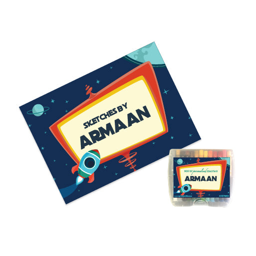 Personalised Sketch Book & Crayon Set - Space