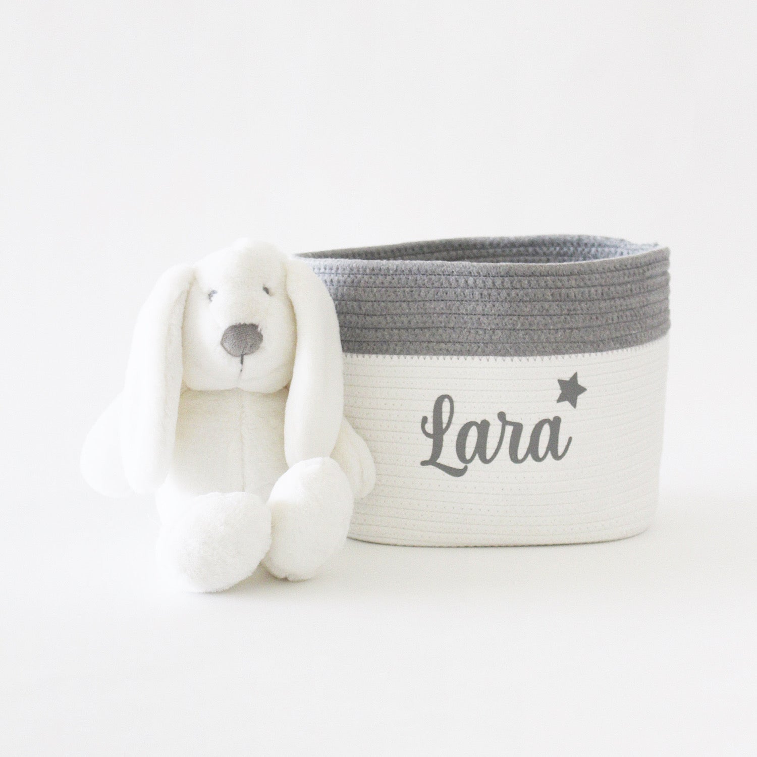Personalized Storage Basket - Cursive - Grey - Small, Medium