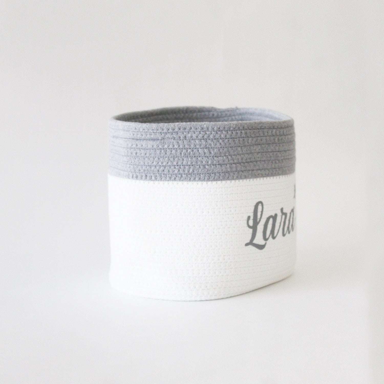 Personalized Storage Basket - Cursive - Grey - Small, Medium