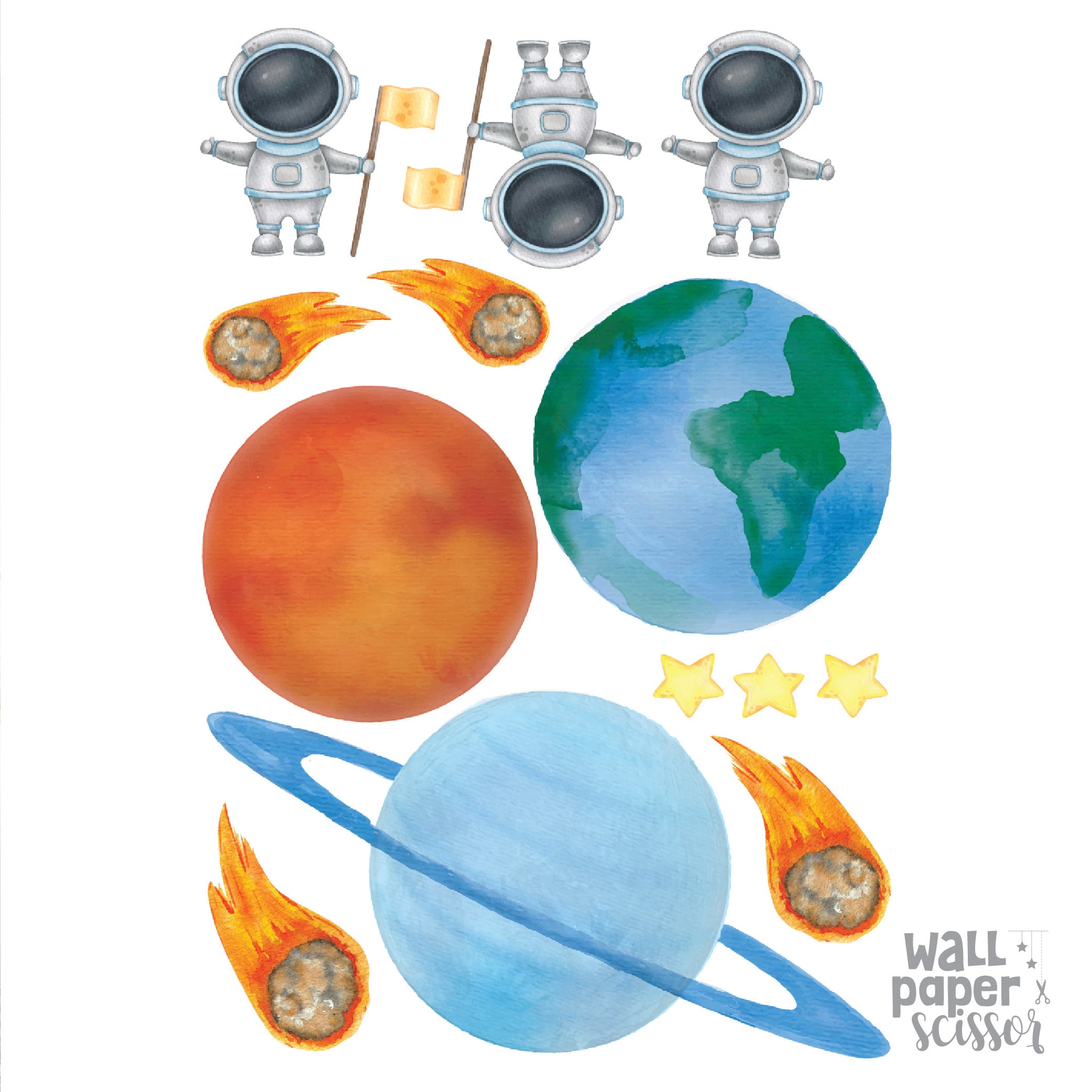Watercolour Solar System Wall Stickers
