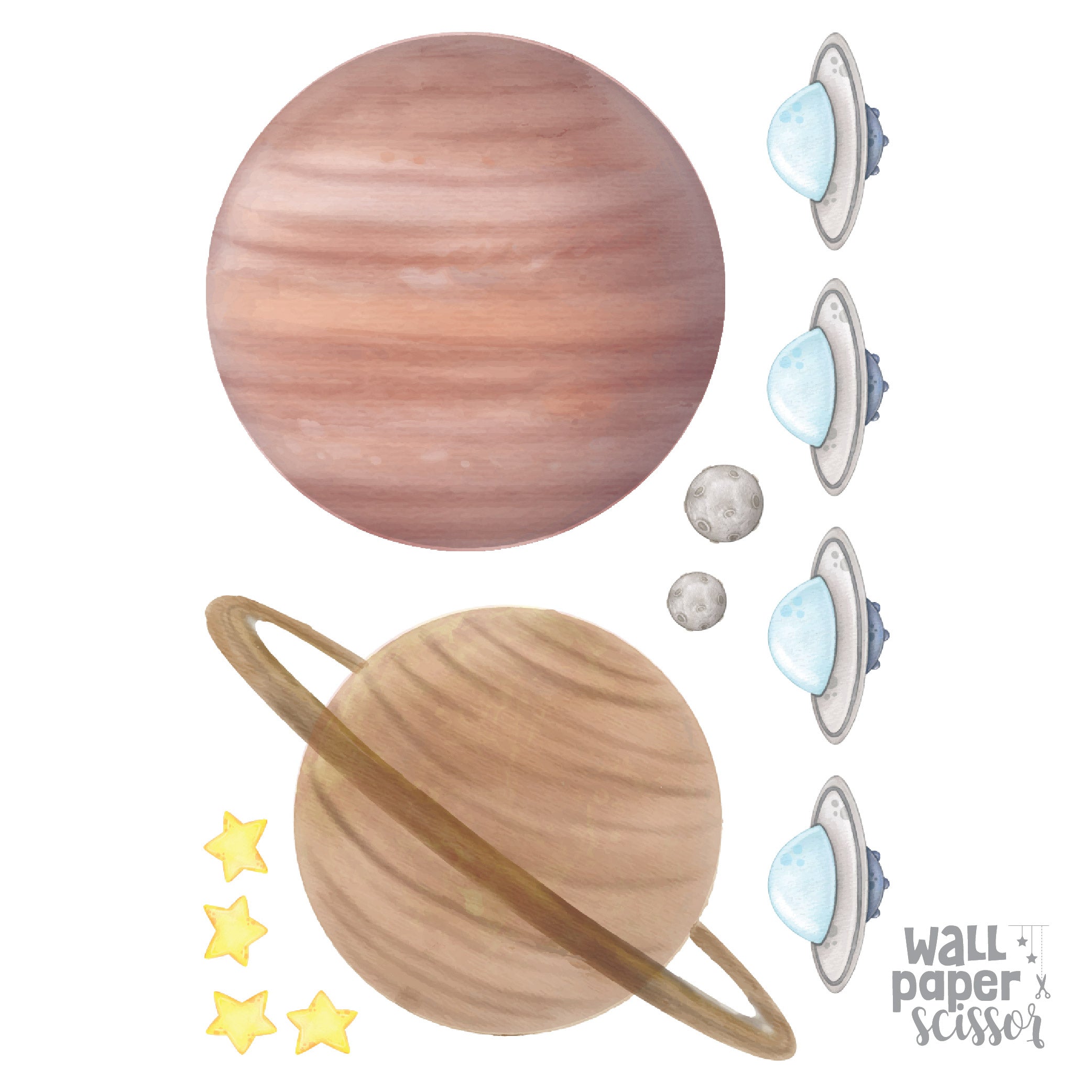 Watercolour Solar System Wall Stickers