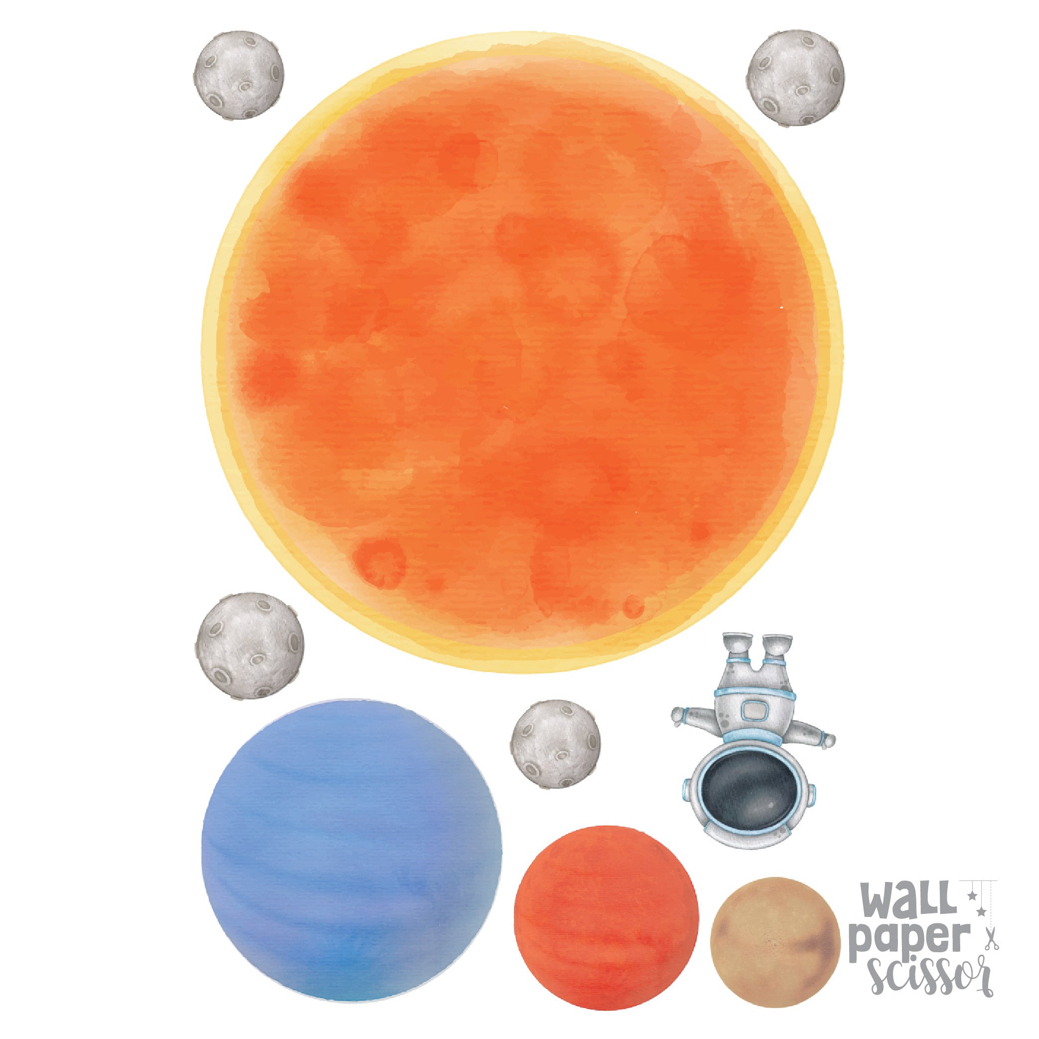 Watercolour Solar System Wall Stickers