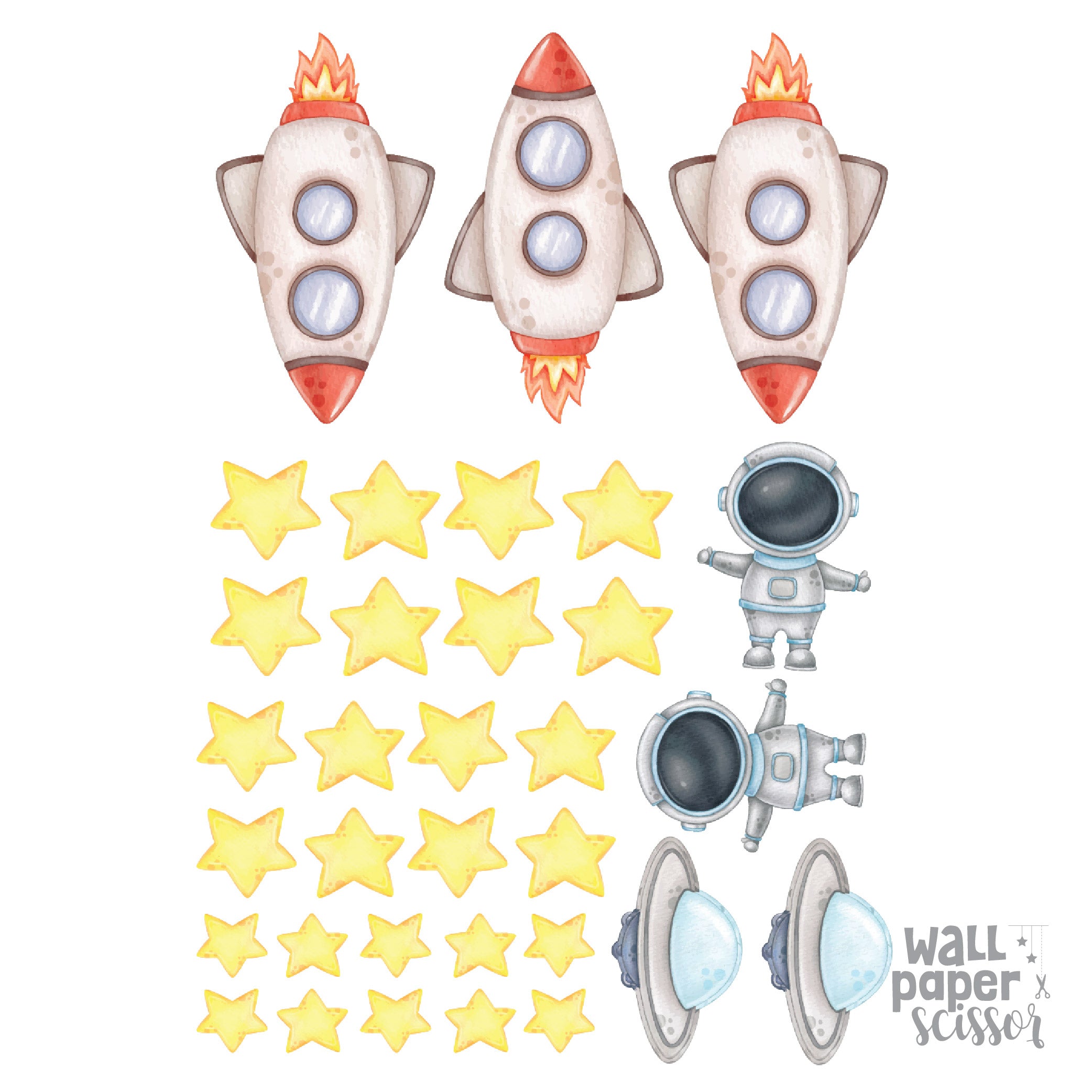 Watercolour Solar System Wall Stickers