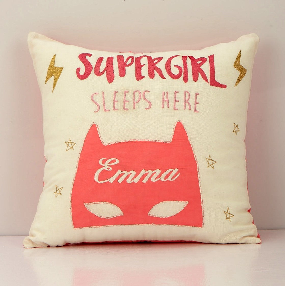 Personalised 'Supergirl Sleeps Here' Pillow