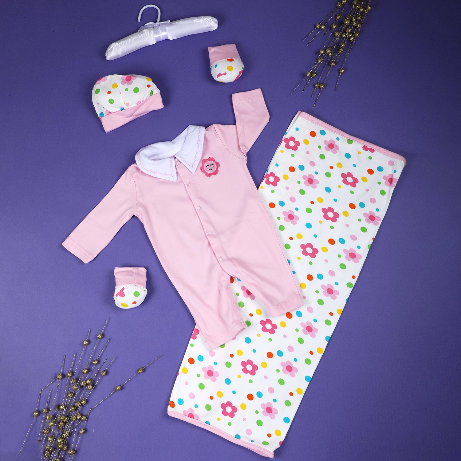 Baby Moo Floral Newborn Gift Set 4 Pcs - Pink
