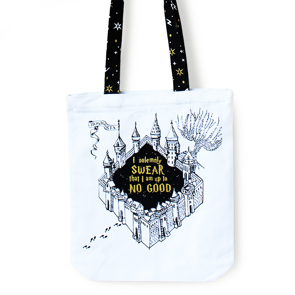 Reusable Eco Friendly Canvas Tote Bag with Zippered Closure Front Back Illustrations - Official Harry Potter - Marauders