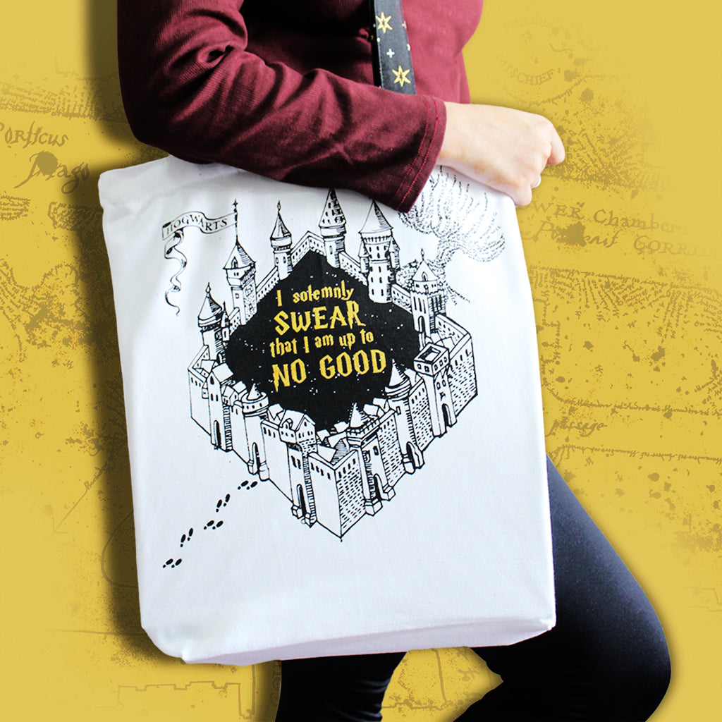 Reusable Eco Friendly Canvas Tote Bag with Zippered Closure Front Back Illustrations - Official Harry Potter - Marauders