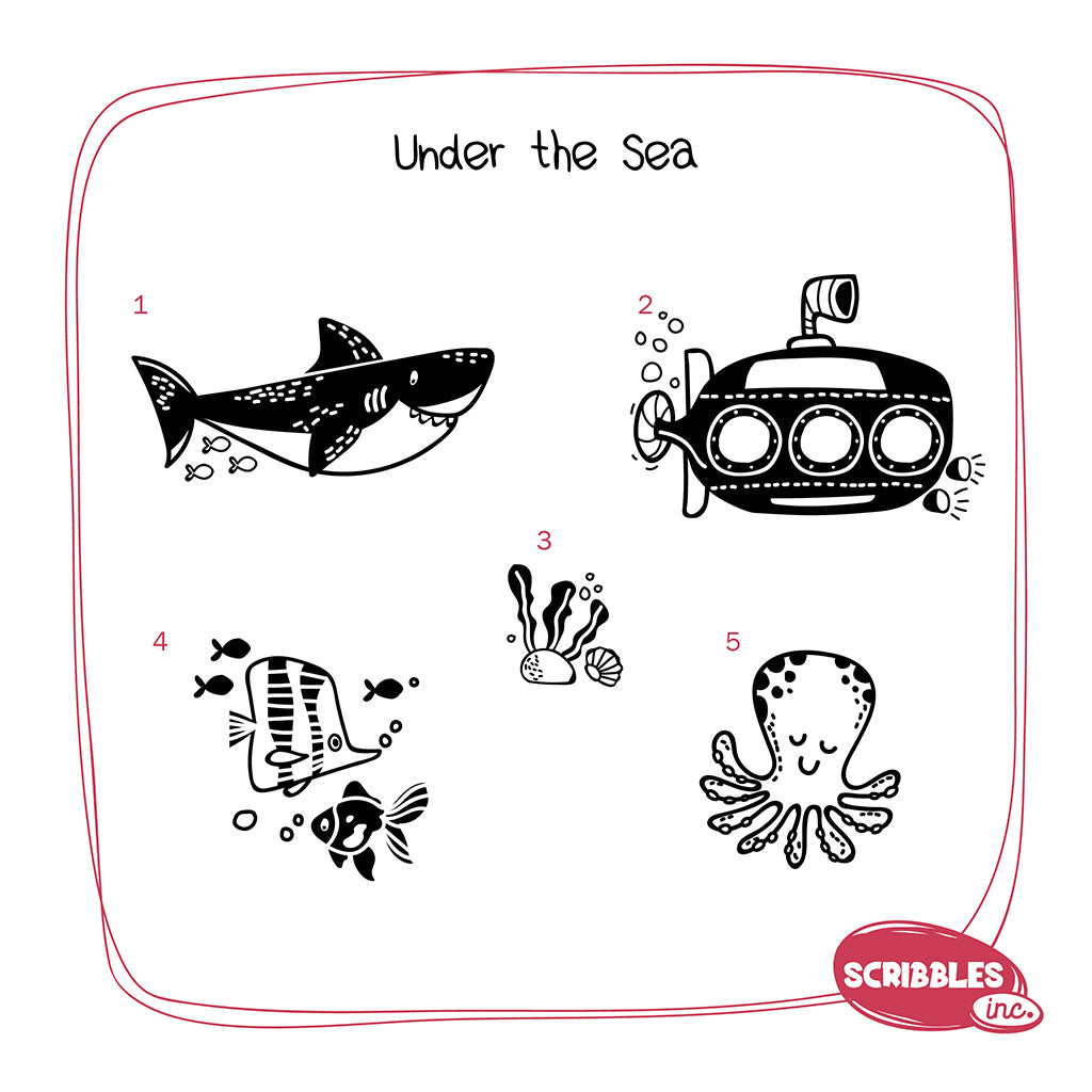 Wooden Stamp-A-Scene - Under the Sea (Black & Red Stamp Pad)