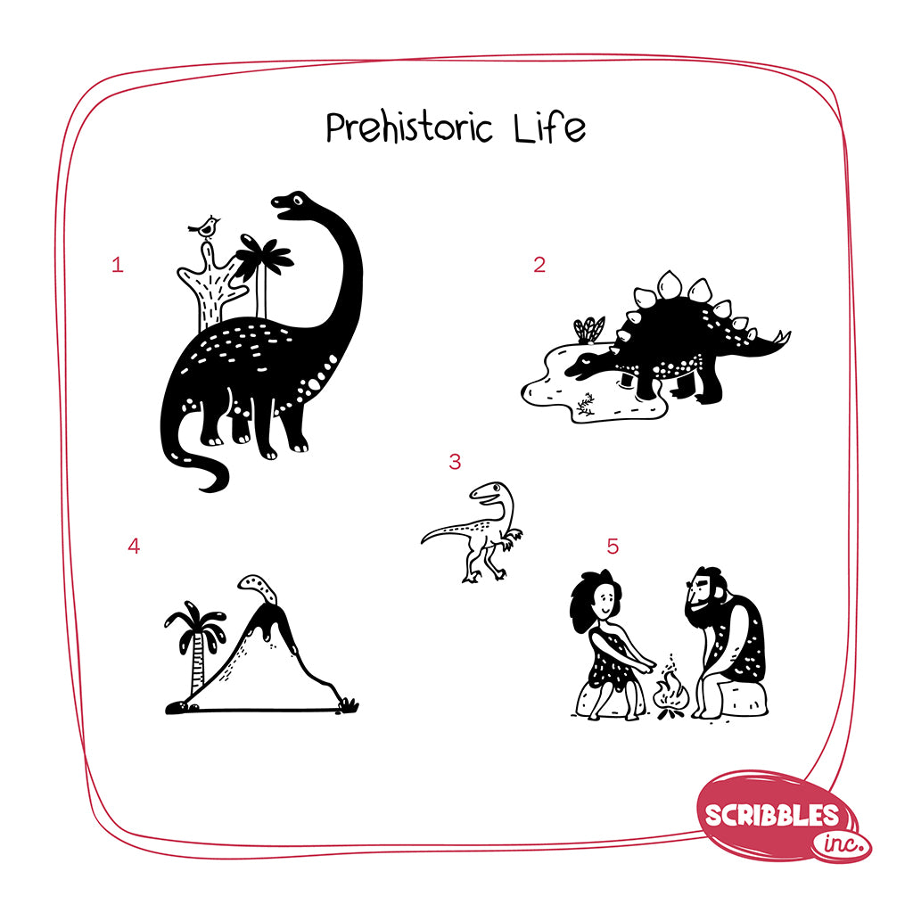 Wooden Stamp-A-Scene - Pre-historic Life (Red & Green Stamp Pad)