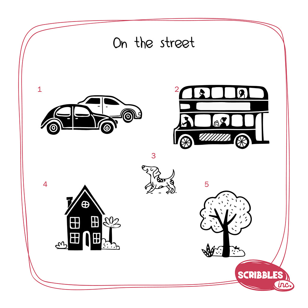 Wooden Stamp-A-Scene - On the Street (Red & Black Stamp Pad)