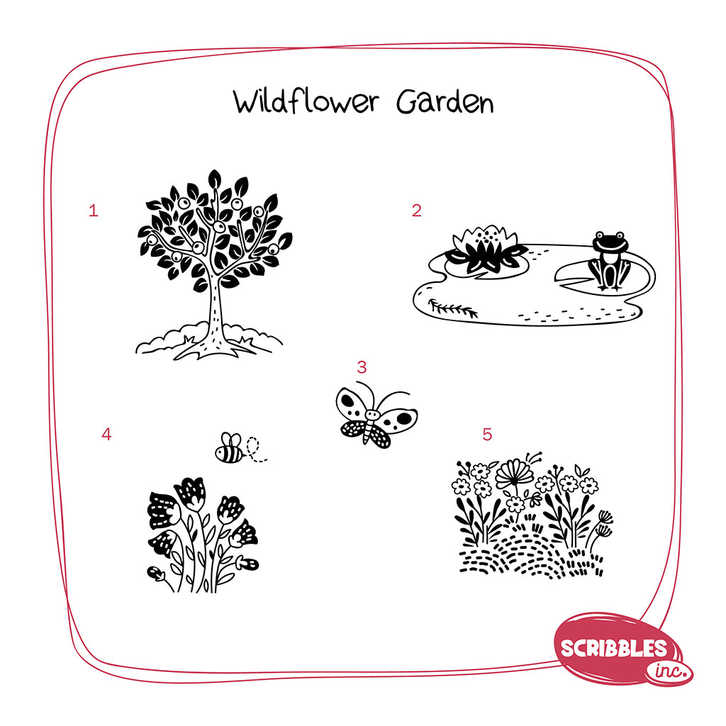 Wooden Stamp-A-Scene - Wildflower Garden (Green & Purple Stamp Pad)