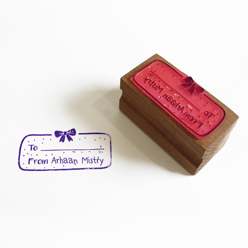 Personalised Wooden Text Stamp With Stamp Pad - (To & From)