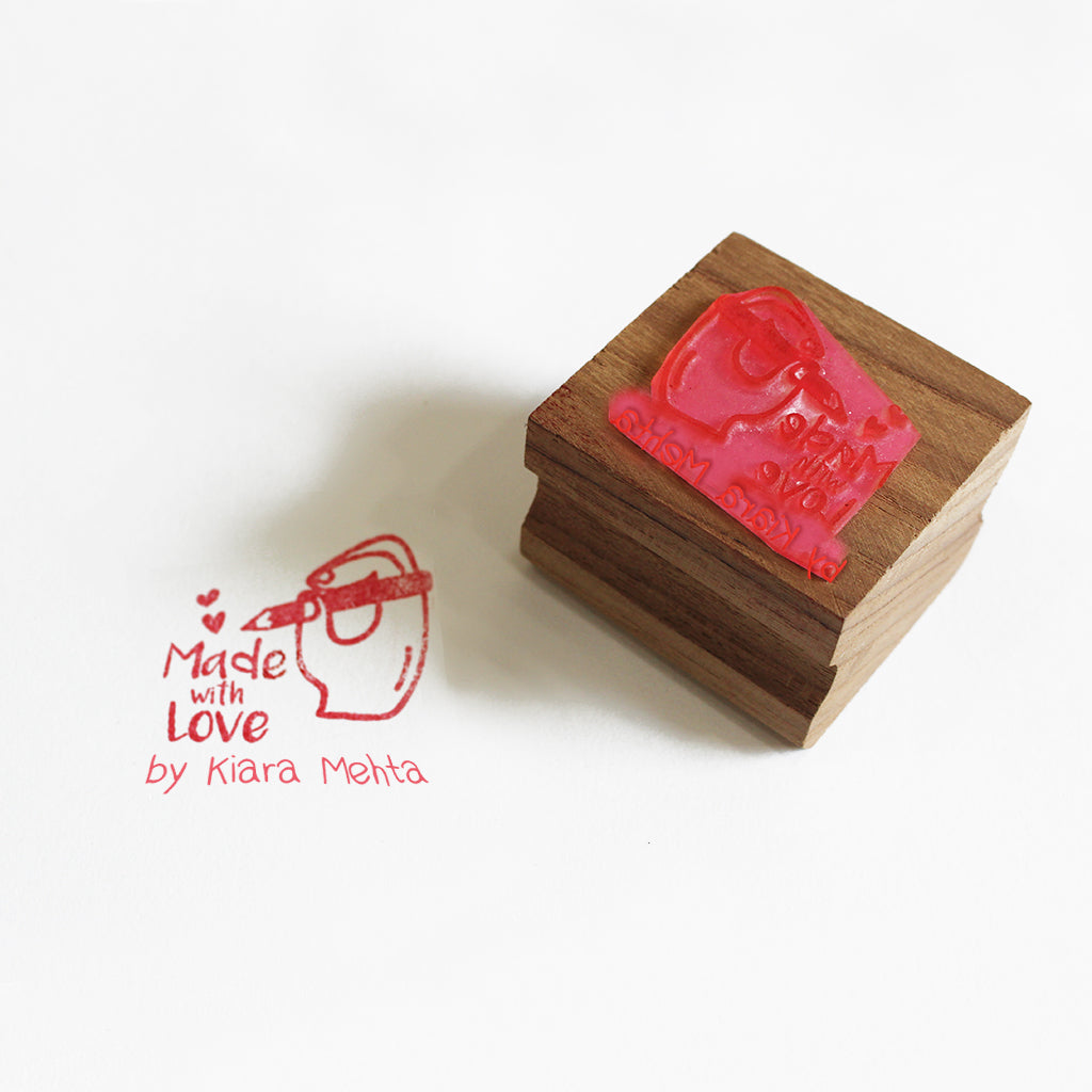 Personalised Wooden Text Stamp With Stamp Pad - Made with Love