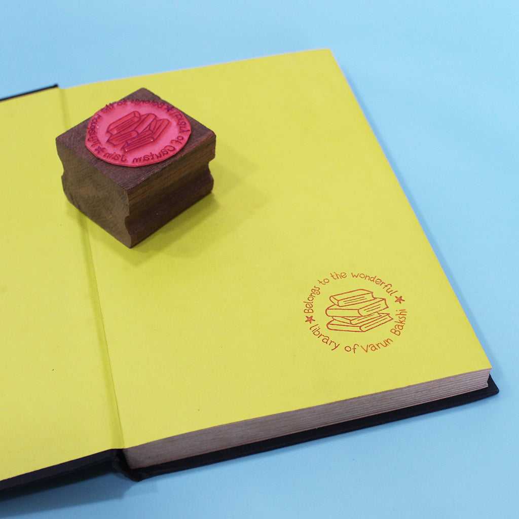 Personalised Wooden Text Stamp With Stamp Pad - Pile of Books