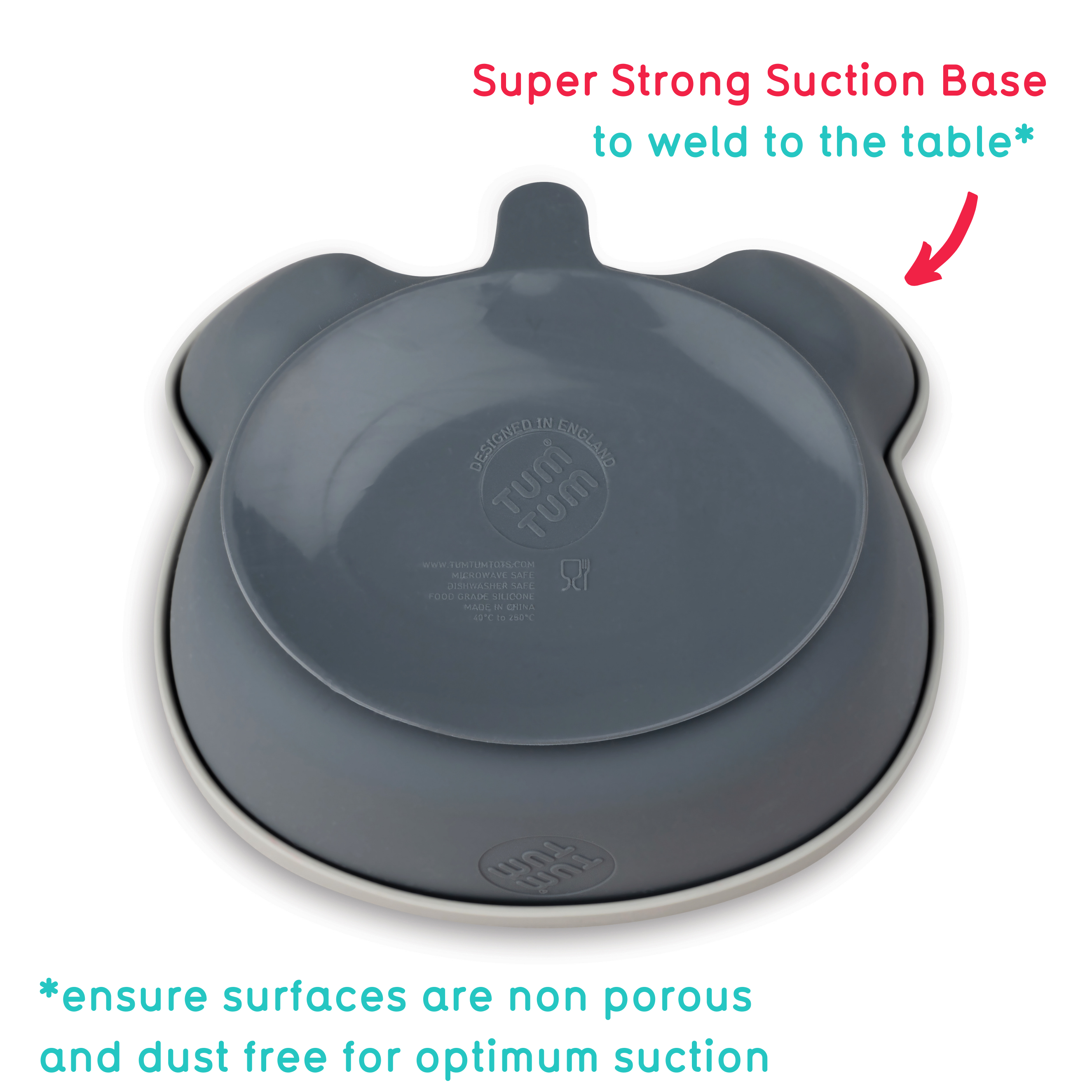 TUM TUM Baby & Toddler Stay Put Suction Bowl With Lid & Spoon, Stay Put Silicone Weaning Bowl & Spoon, First Feeding, Baby Led Weaning, 6m+, Betsy Bear Pink