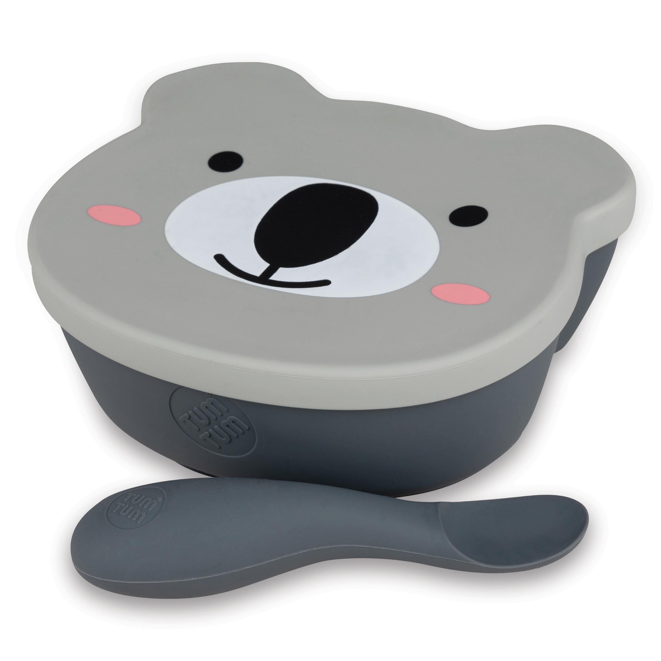 TUM TUM Baby & Toddler Stay Put Suction Bowl With Lid & Spoon, Stay Put Silicone Weaning Bowl & Spoon, First Feeding, Baby Led Weaning, 6m+,Kev Koala, Grey