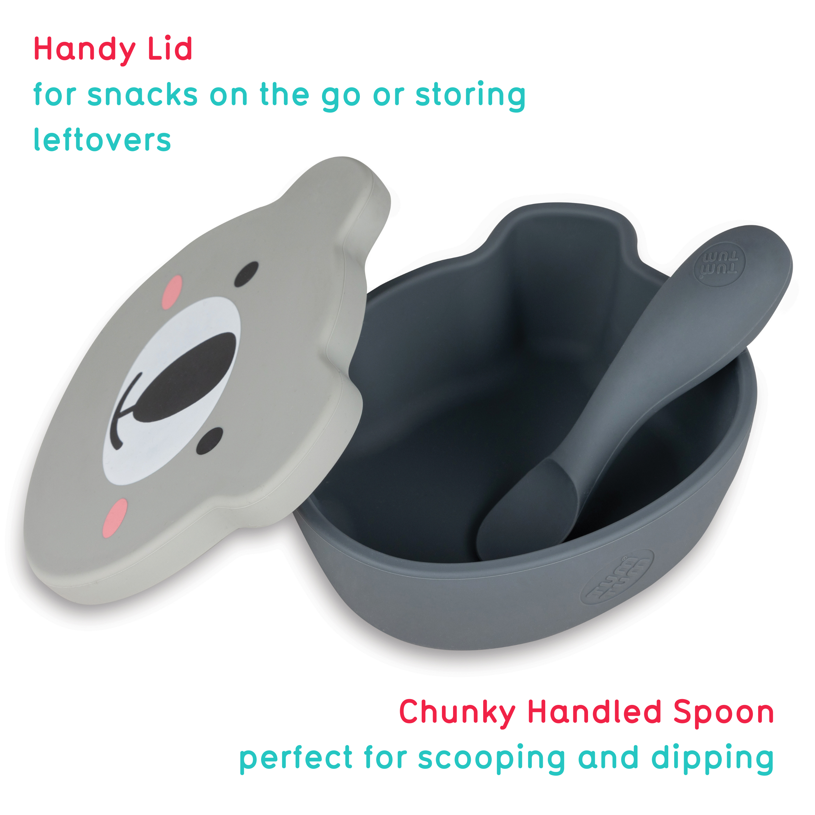 TUM TUM Baby & Toddler Stay Put Suction Bowl With Lid & Spoon, Stay Put Silicone Weaning Bowl & Spoon, First Feeding, Baby Led Weaning, 6m+, Betsy Bear Pink