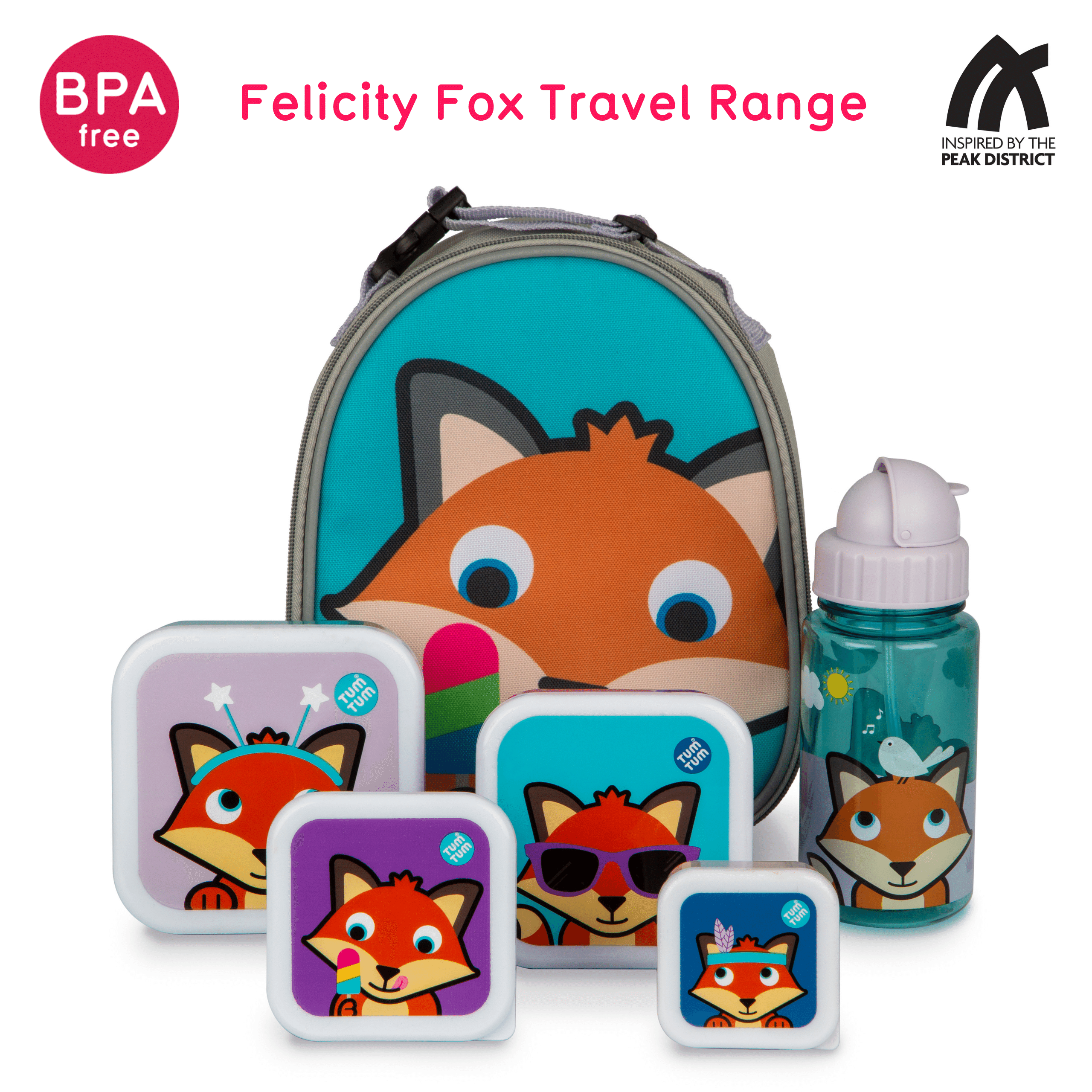 TUM TUM Flip Kids Water Bottle, 400ml, Felicity Fox