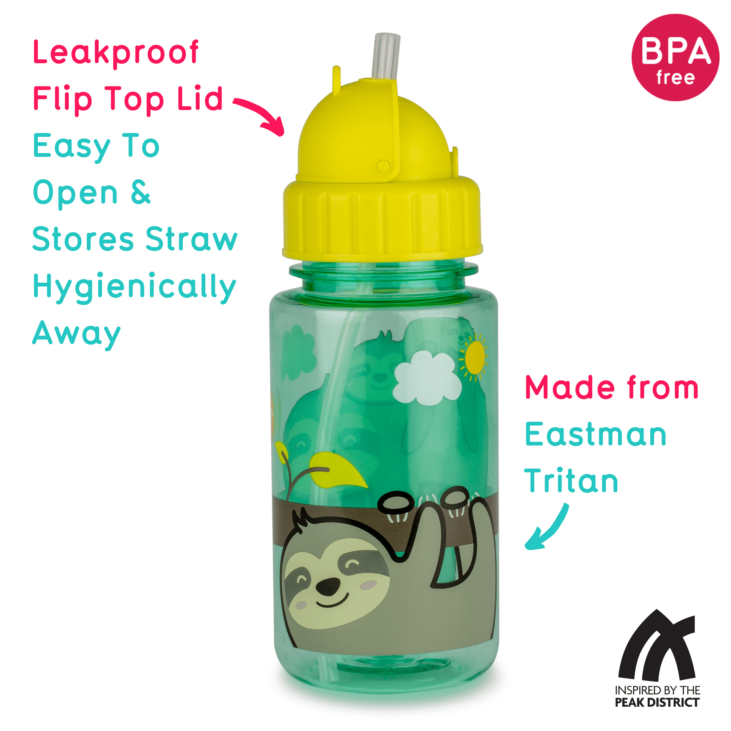 TUM TUM Flip Kids Water Bottle, 400ml, Stanley Sloth