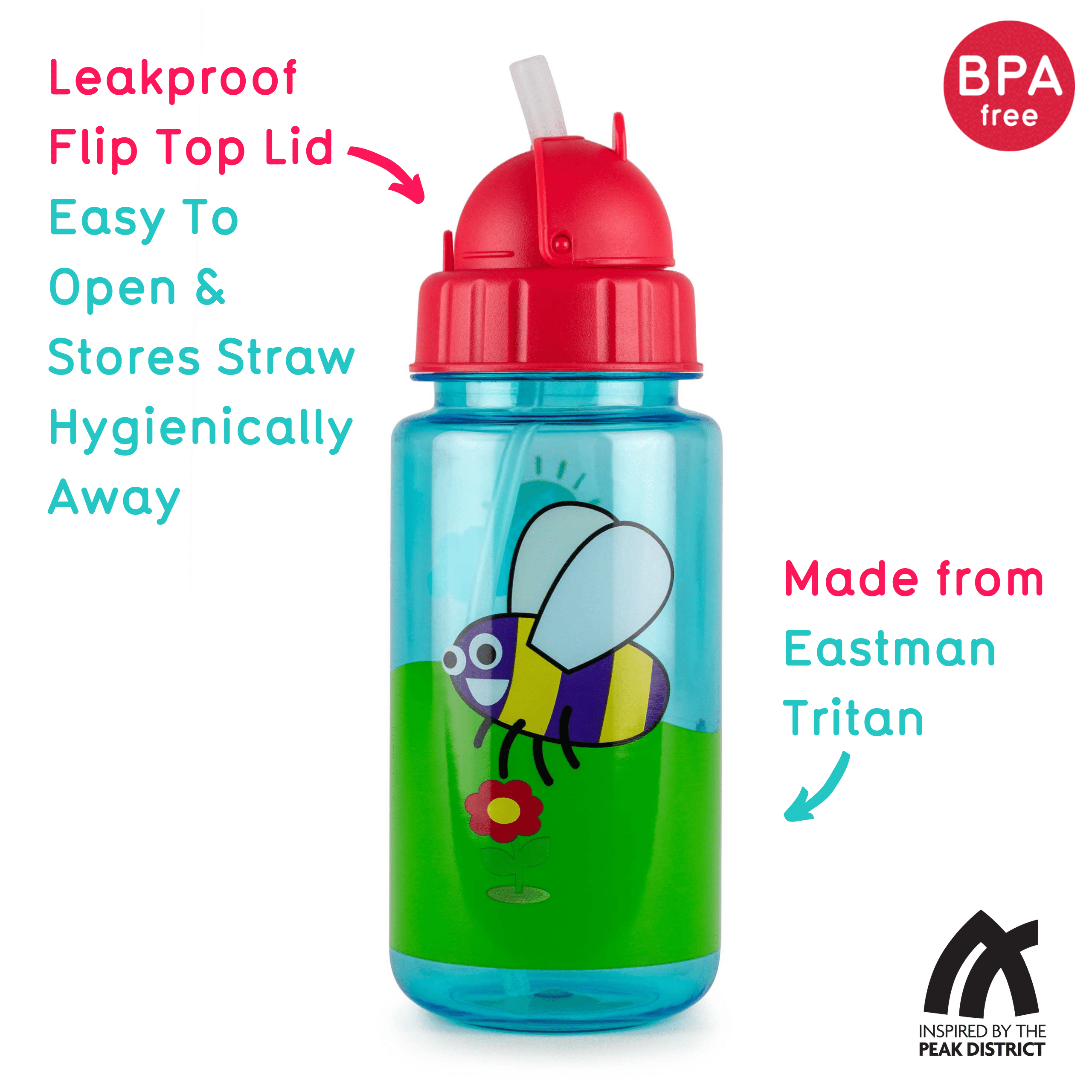 TUM TUM Flip Kids Water Bottle, 400ml, Bugs