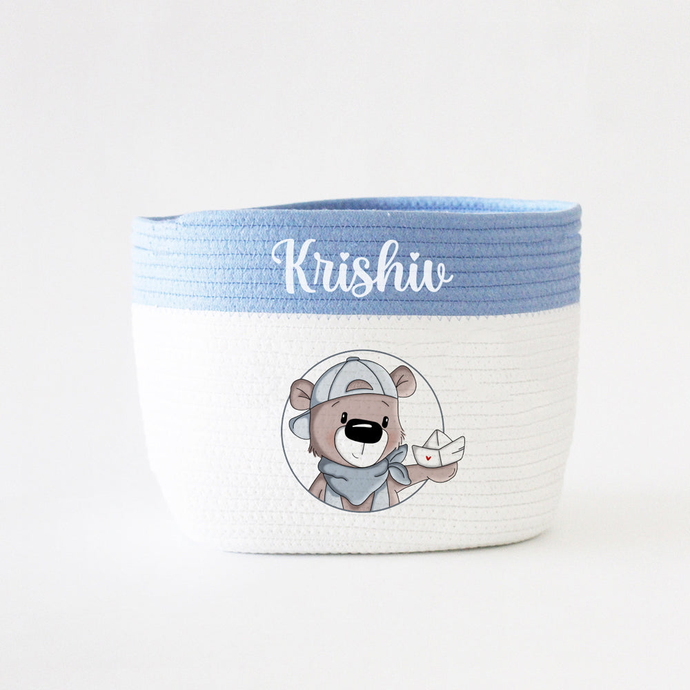 Personalized Storage Basket - Teddy Theme - Blue- Small, Medium