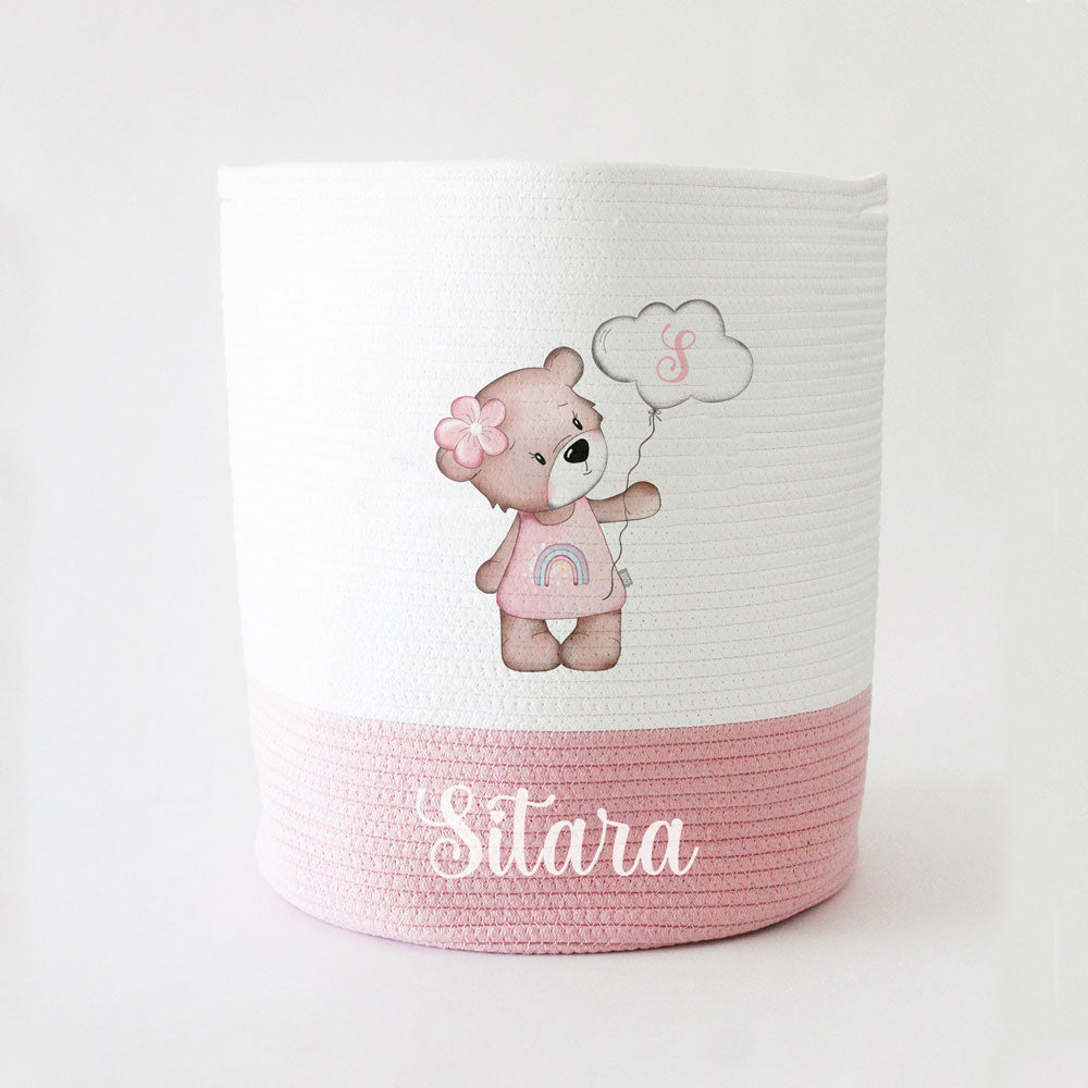 Personalized Storage Basket - Large - Teddy Theme - Pink