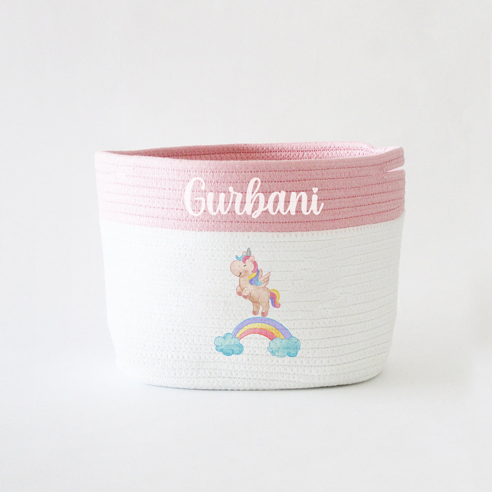 Personalized Storage Basket - Unicorn - Theme - Pink Small, Medium